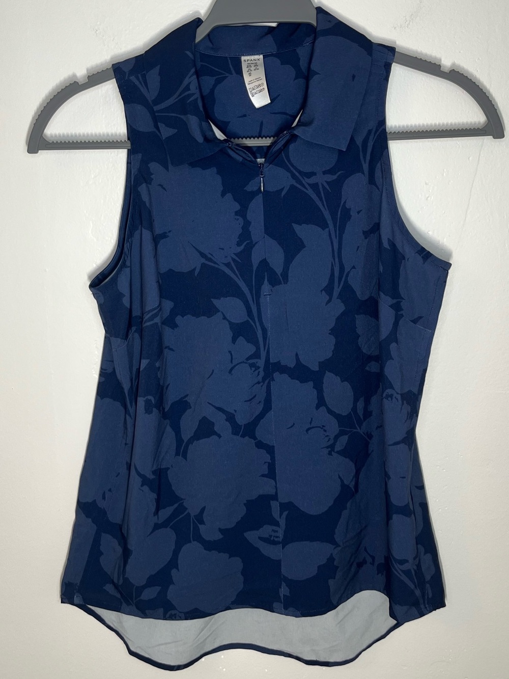 SPANX Navy Floral Sleeveless Zip-Front Shell